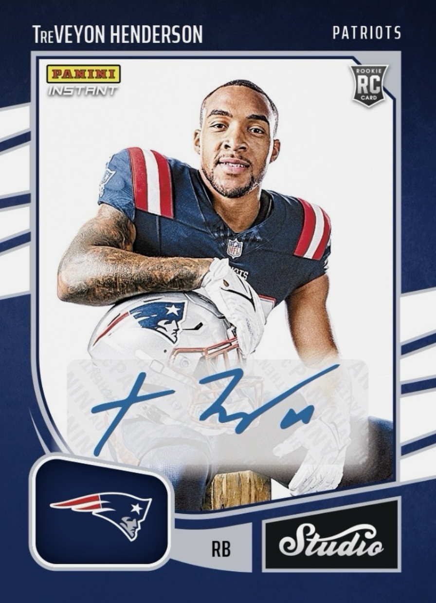 2025-panini-instant-nfl-treveyon-henderson-sr37-studio-rookies-auto-99-new-england-patriots-rookie-rc-football-card
