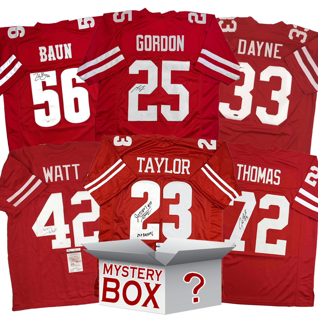 autographed-signed-university-of-wisconsin-college-football-jersey-mystery-box-with-psa-jsa-or-beckett-coa