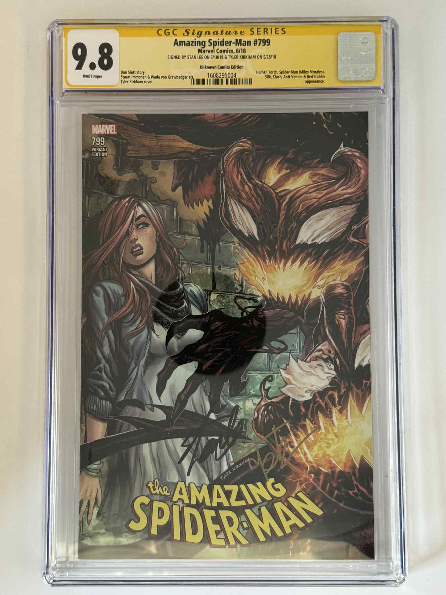 double-signed-by-tyler-kirkham-stan-lee-amazing-spider-man-799-cgc-9-8-yellow-label-exclusive-var