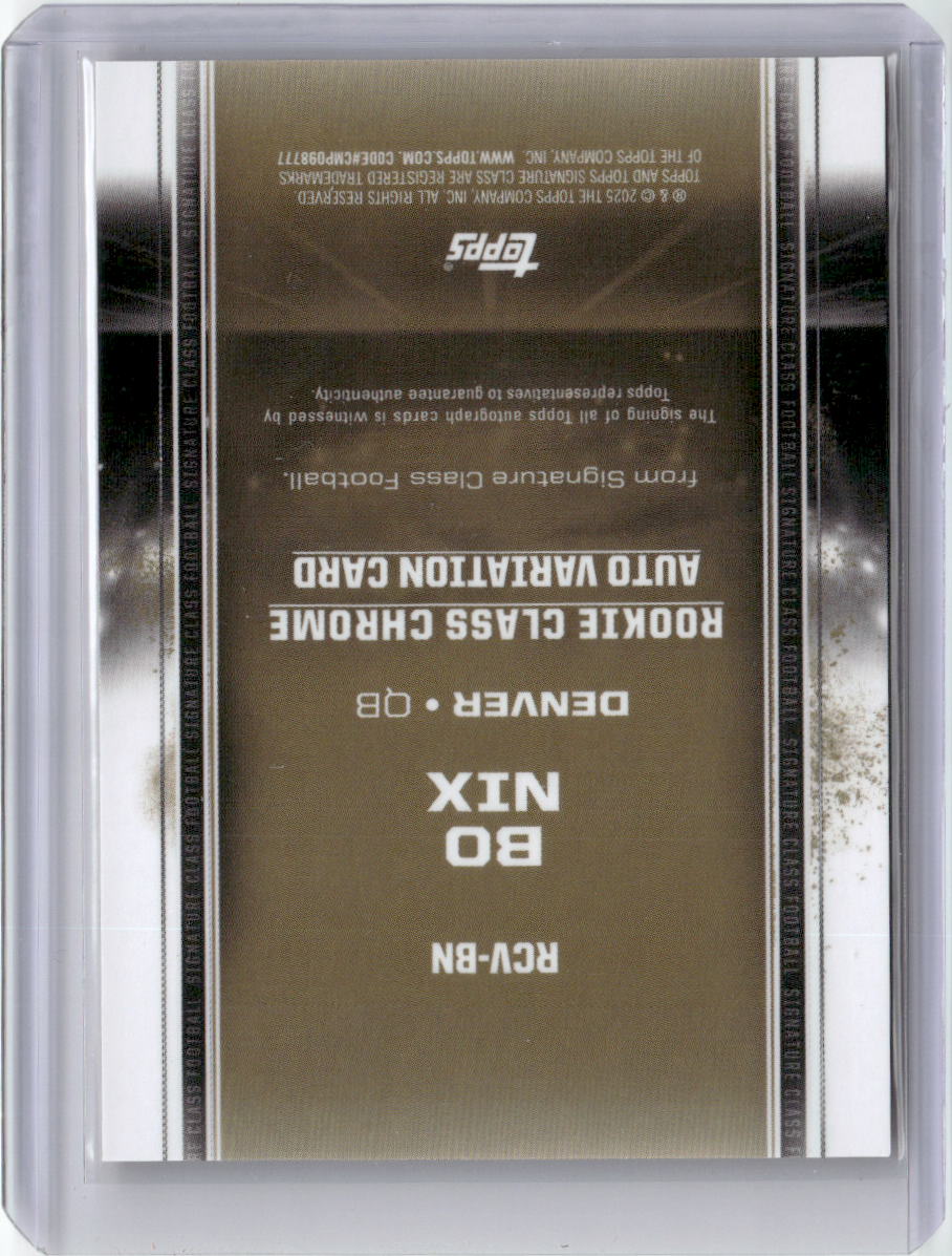 2024-topps-signature-class-orange-variation-color-match-bo-nix-rcvbn-25-auto-rookie-rc-football-card