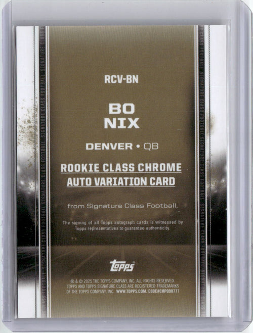 2024-topps-signature-class-orange-variation-color-match-bo-nix-rcvbn-25-auto-rookie-rc-football-card