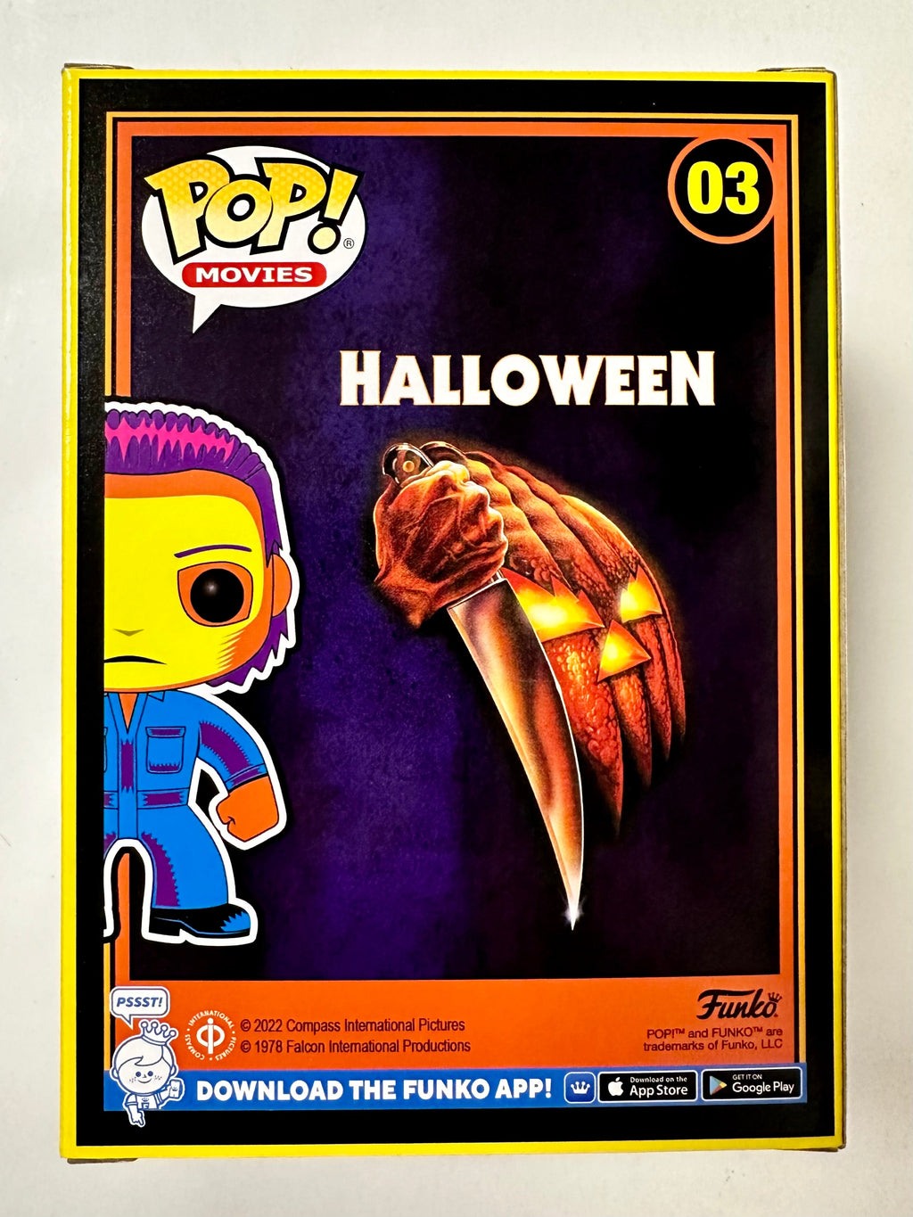 James Jude Courtney Signed Black Light Michael Myers Halloween Funko Pop! #03 Exclusive With JSA COA