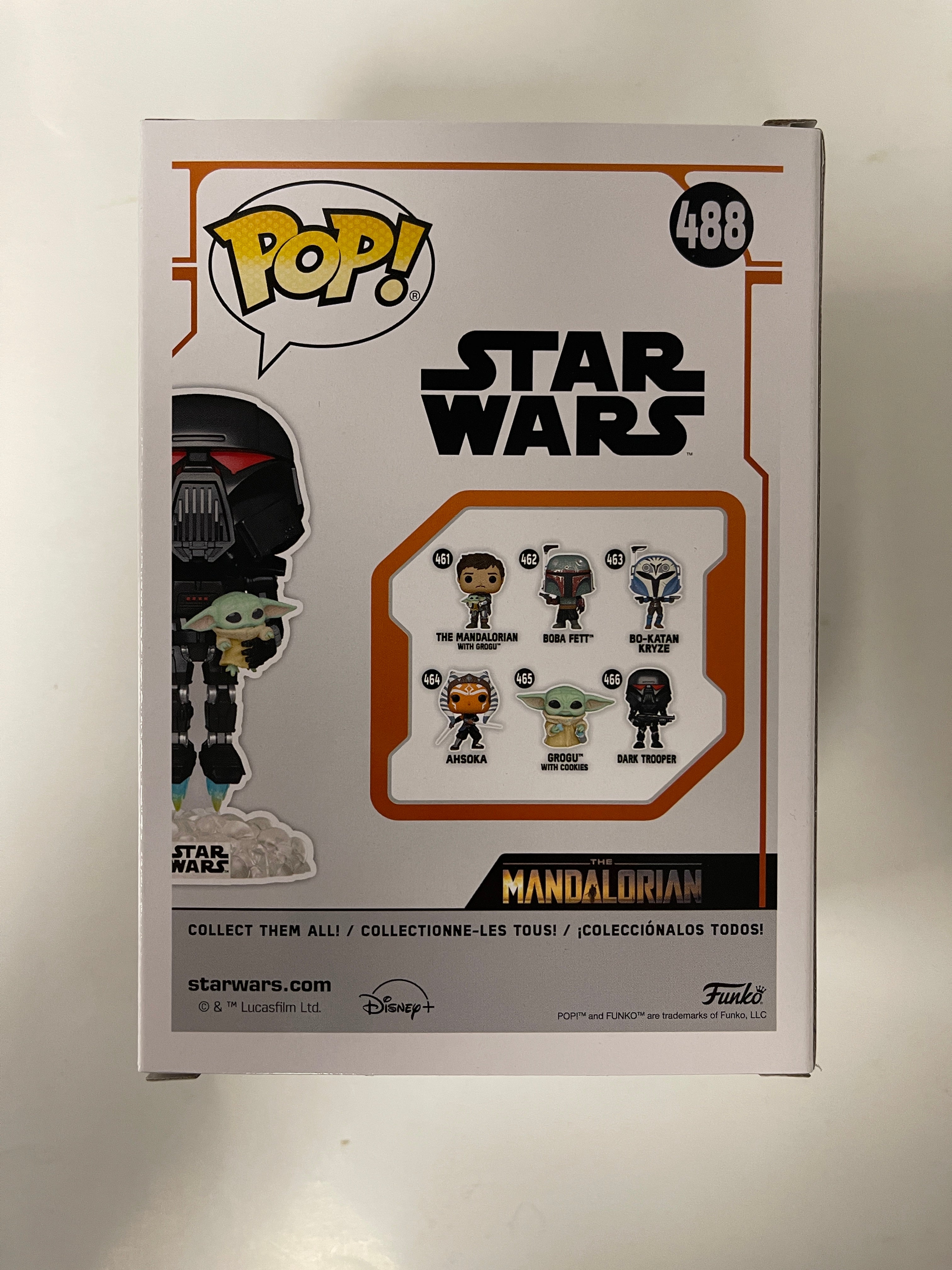 Funko Pop! Flying Dark Trooper With Grogu #488 Star Wars Glow EE 2022 Exclusive