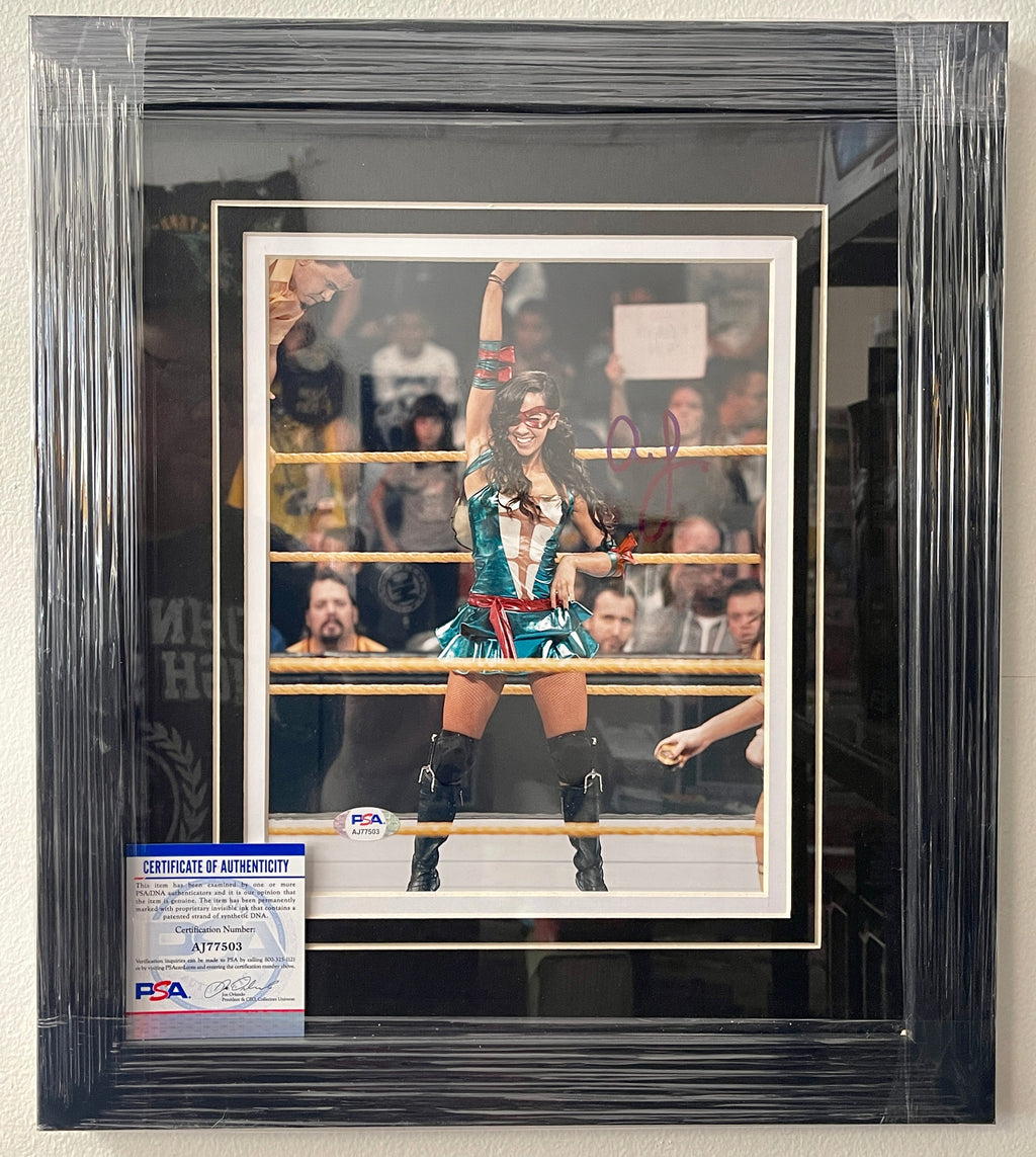 aj-lee-signed-framed-wwe-wrestling-womens-champion-diva-8x10-with-psa-dna-coa