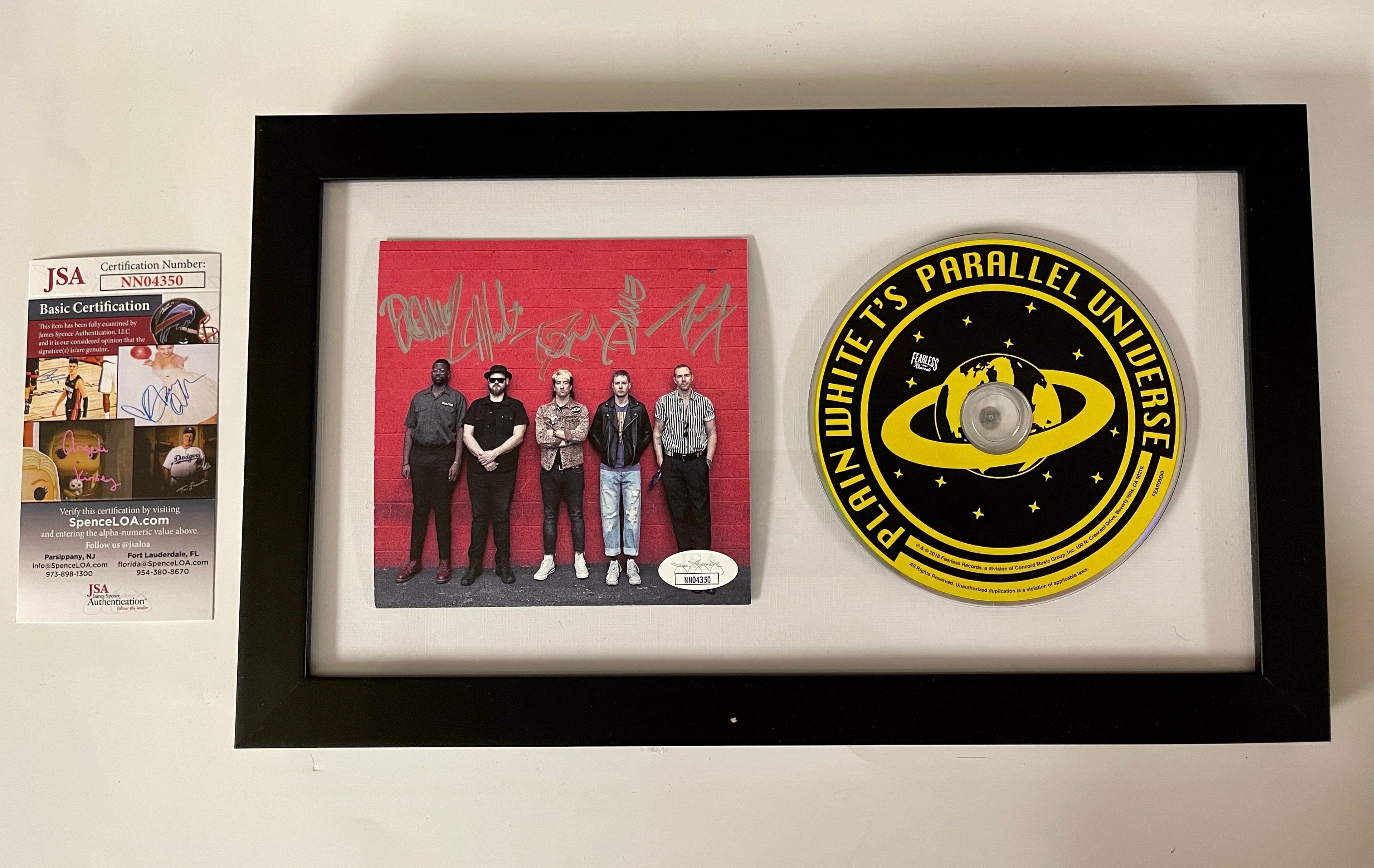 Plain White T's Signed & Framed Parallel Universe CD Insert WitH JSA COA X5