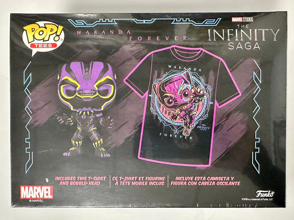 Funko Pop! & Medium Tee Marvel Black Light Black Panther #891 2022 Exclusive