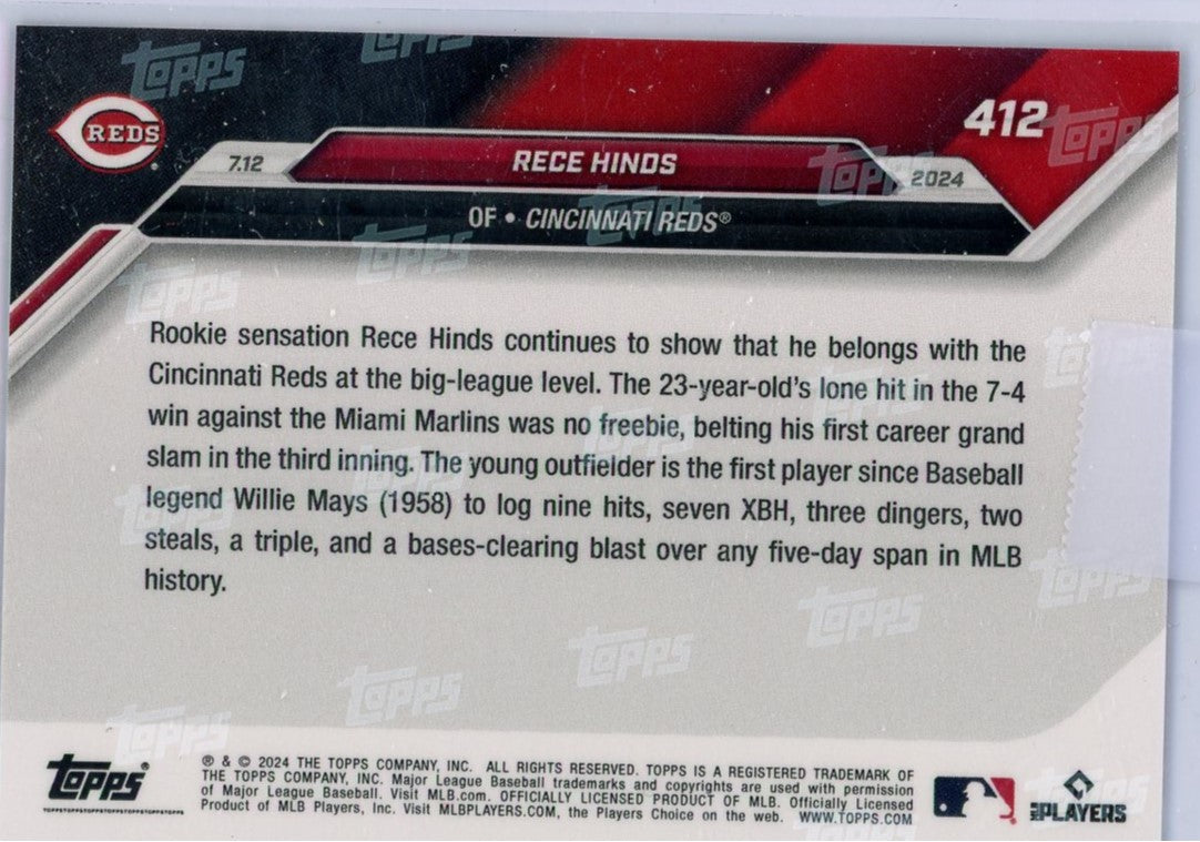 2024-topps-now-rece-hinds-412-blue-49-rookie-rc-baseball-card