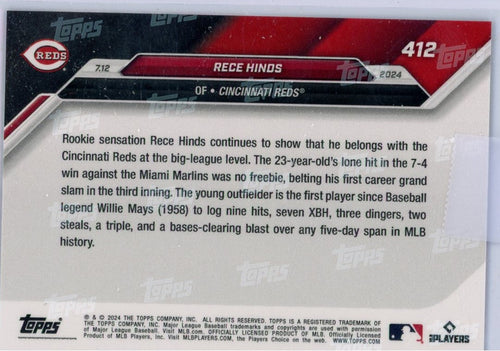 2024-topps-now-rece-hinds-412-blue-49-rookie-rc-baseball-card