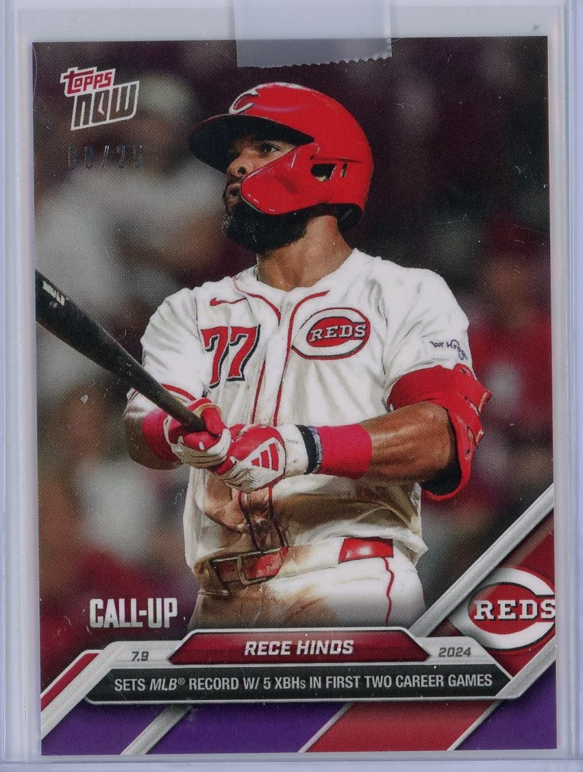 2024-topps-now-rece-hinds-405-purple-25-rookie-rc-baseball-card