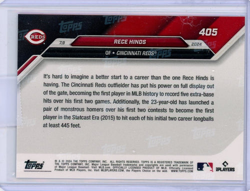 2024-topps-now-rece-hinds-405-purple-25-rookie-rc-baseball-card