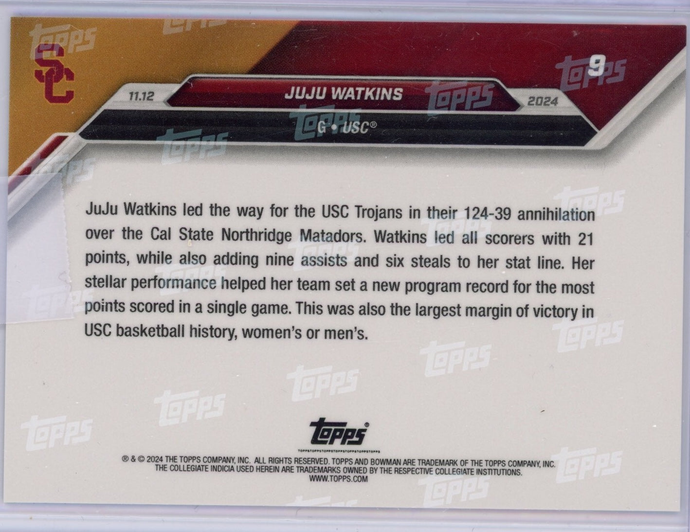2024-topps-bowman-u-now-juju-watkins-9-blue-49-usc-trojans-rookie-rc-basketball-card