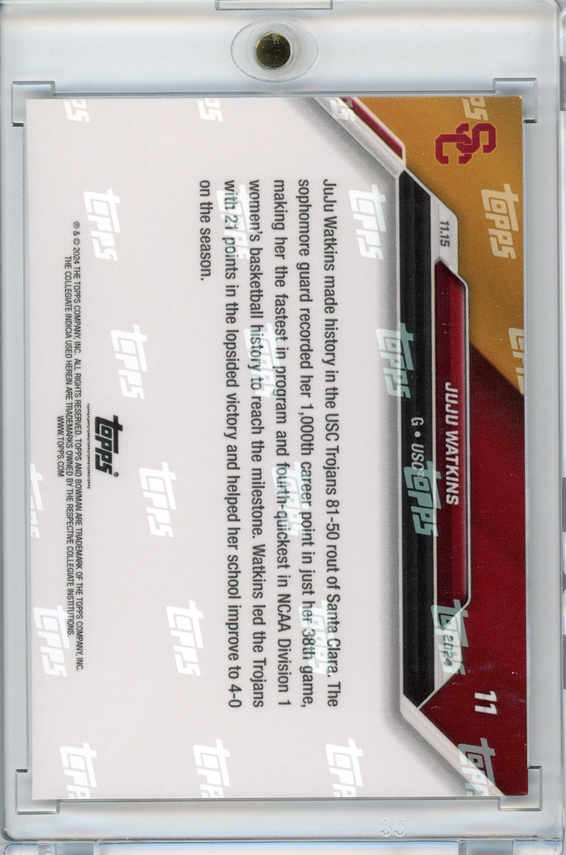 2024-topps-bowman-u-now-juju-watkins-11-purple-25-usc-trojans-rookie-rc-basketball-card