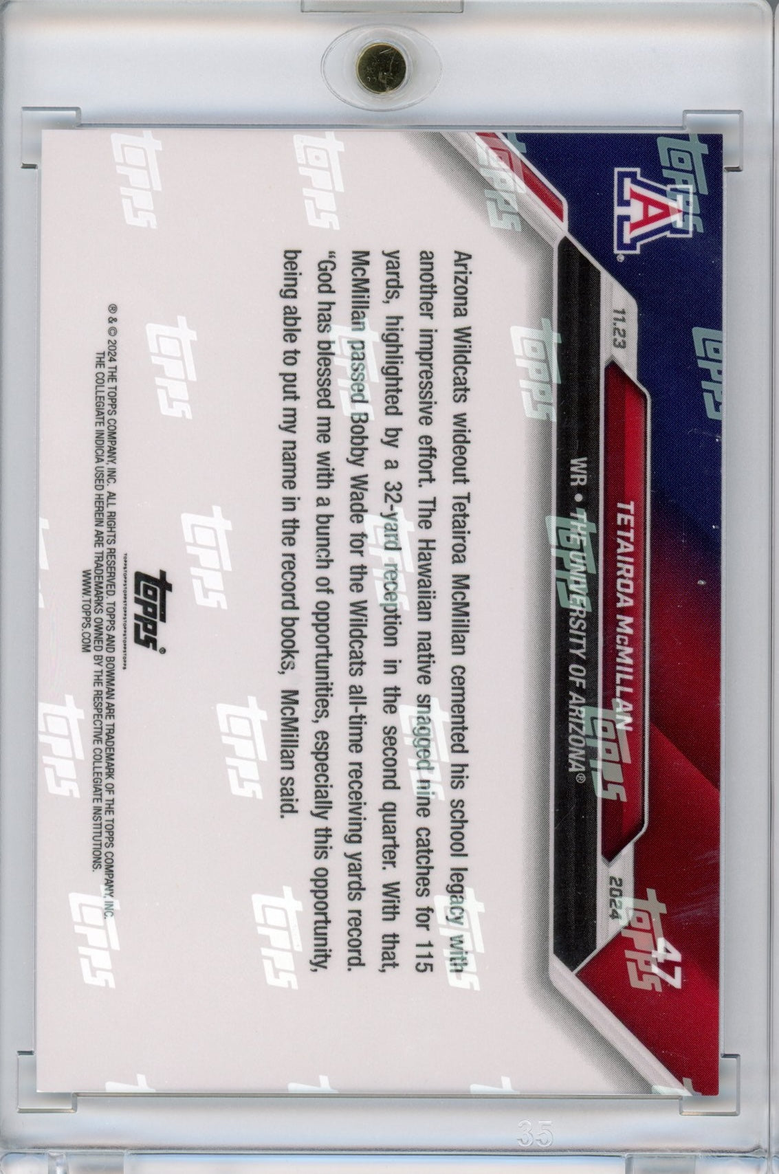 2024-topps-bowman-u-now-tetairoa-mcmillan-47-purple-25-arizona-wildcats-football-card