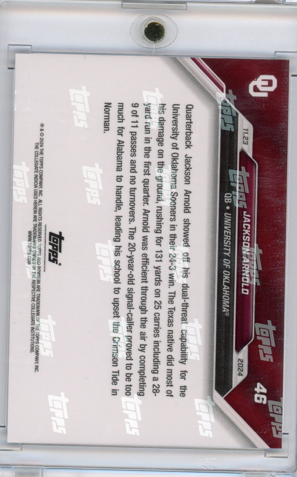 2024-topps-bowman-u-now-jackson-arnold-46-blue-49-oklahoma-sooners-rookie-rc-football-card