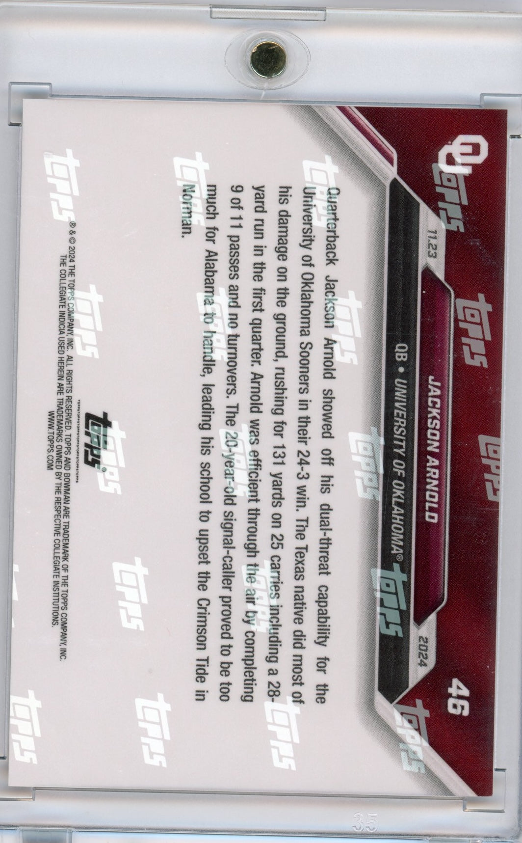 2024-topps-bowman-u-now-jackson-arnold-46-red-10-oklahoma-sooners-rookie-rc-football-card
