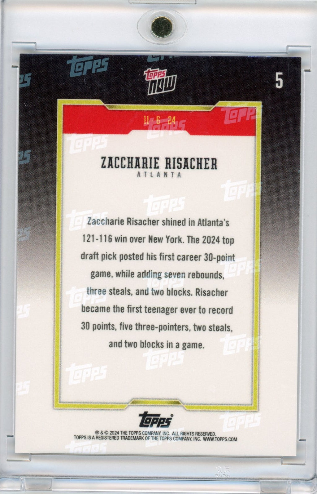 2024-topps-now-zaccharie-risacher-5-gold-50-rookie-rc-basketball-card