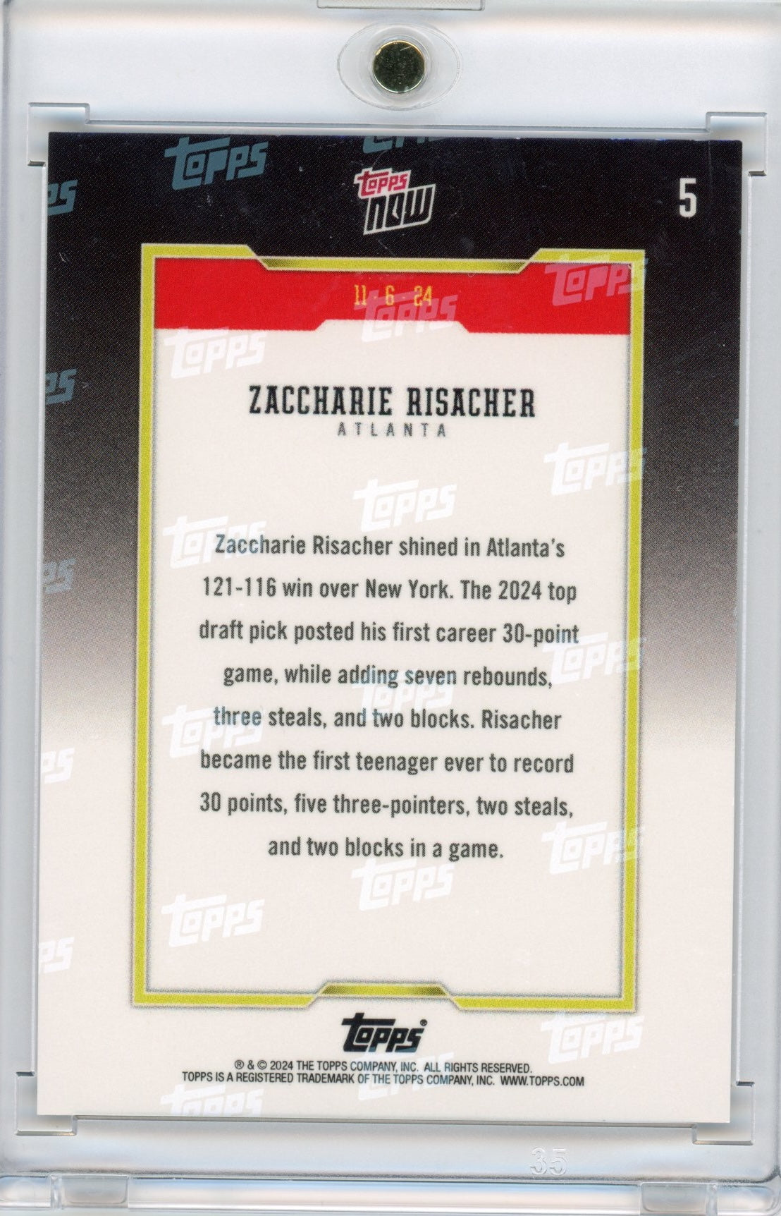 2024-topps-now-zaccharie-risacher-5-green-99-rookie-rc-basketball-card