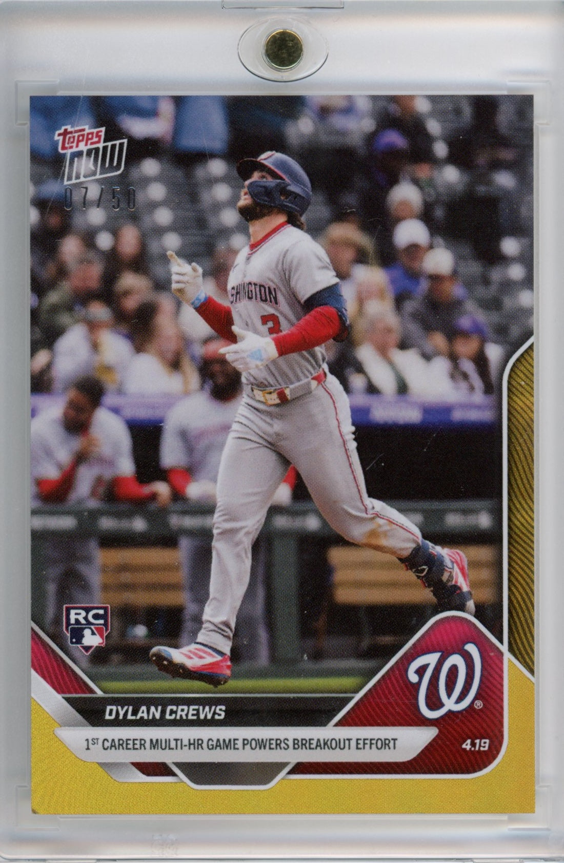 2025-topps-now-dylan-crews-87-gold-50-washington-nationals-rookie-rc-baseball-card