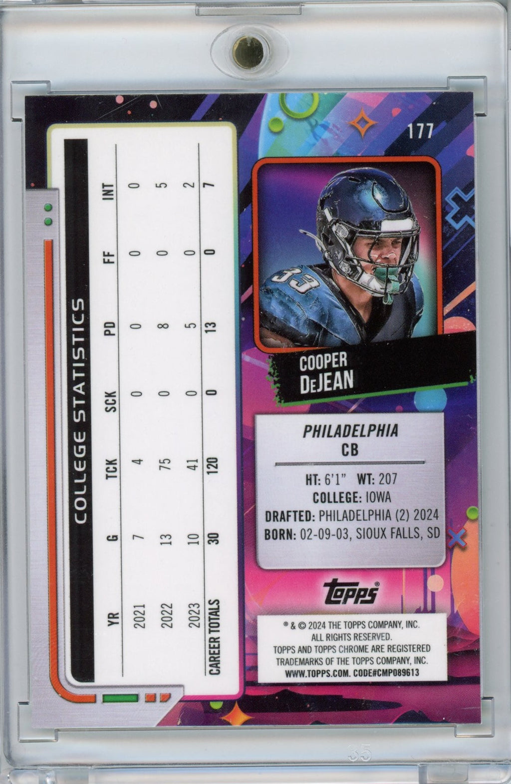 2024-topps-cosmic-chrome-cooper-dejean-177-spacedust-refractor-75-rookie-rc-philadelphia-eagles-football-card