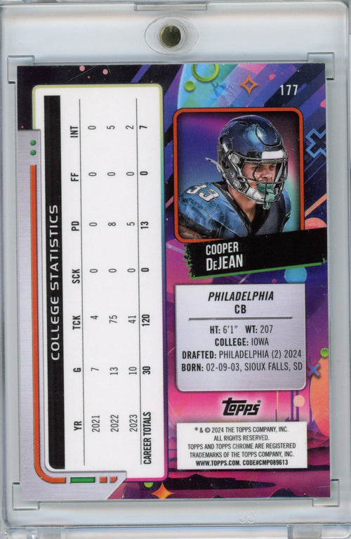 2024-topps-cosmic-chrome-cooper-dejean-177-spacedust-refractor-75-rookie-rc-philadelphia-eagles-football-card