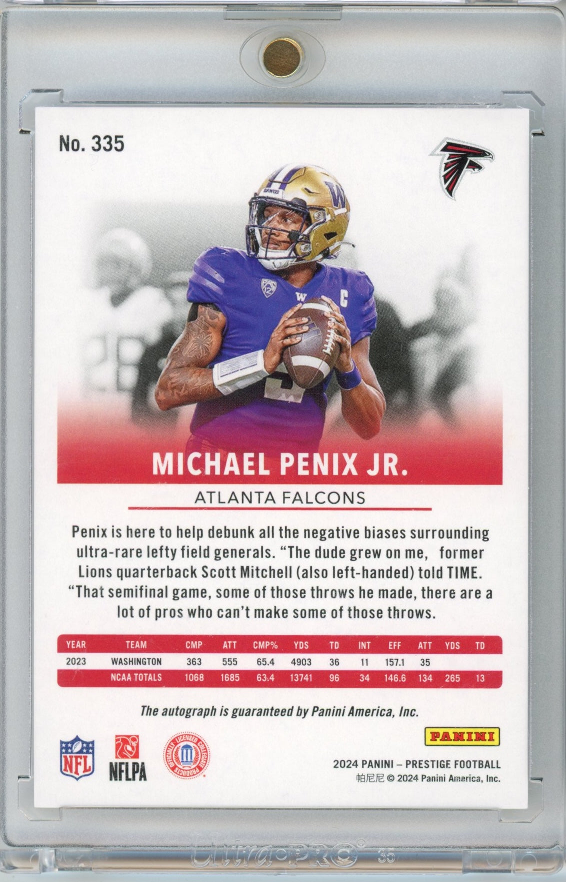 2024-panini-prestige-michael-penix-jr-335-xtra-points-auto-atlanta-falcons-rookie-rc-football-card