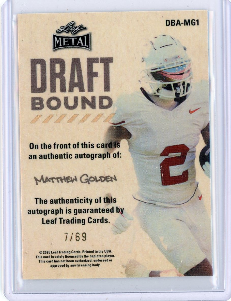 2025-leaf-metal-matthew-golden-dbamg1-draft-bound-silver-69-rookie-rc-football-card