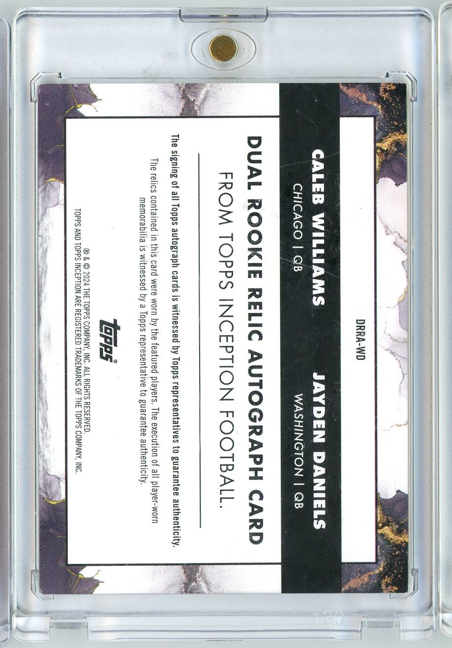 2024-topps-inception-jayden-daniels-caleb-williams-drra-wd-dual-rookie-patch-autograph-rpa-25-rookie-rc-football-card