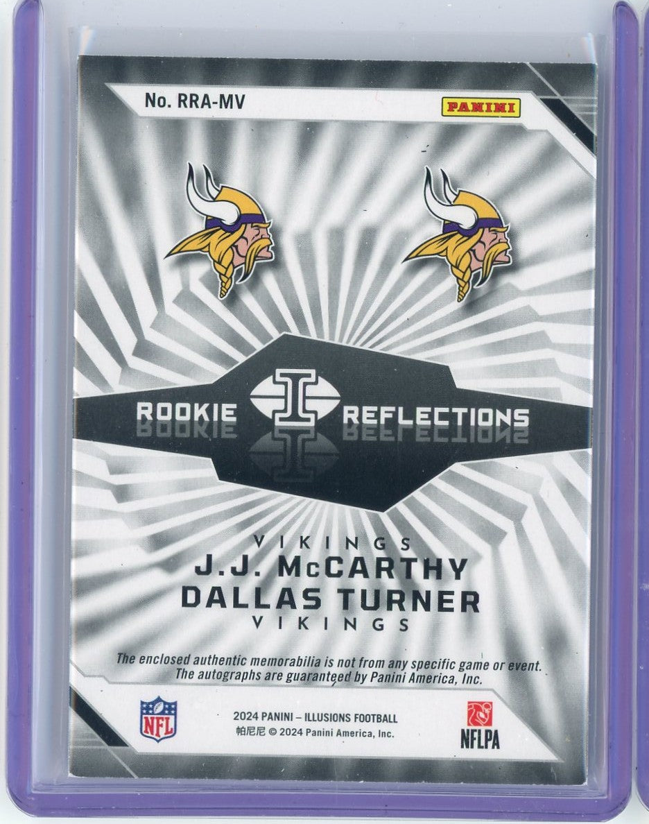 2024-panini-illusions-rookie-reflections-jj-mccarthy-dallas-turner-rra-mv-rookie-patch-auto-rpa-199-rookie-rc-football-card