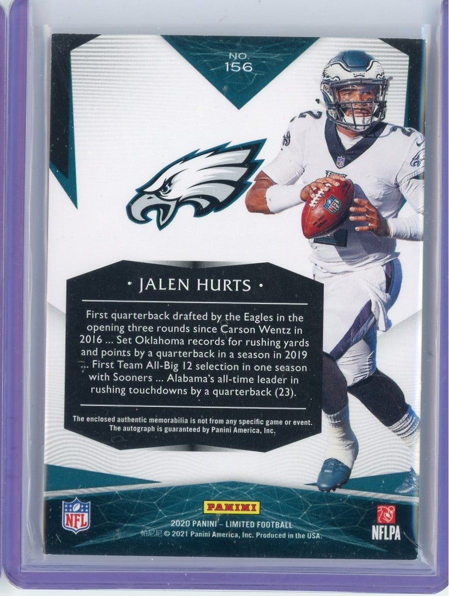 2020-panini-limited-jalen-hurts-156-20-rookie-patch-auto-rpa-rookie-rc-football-card