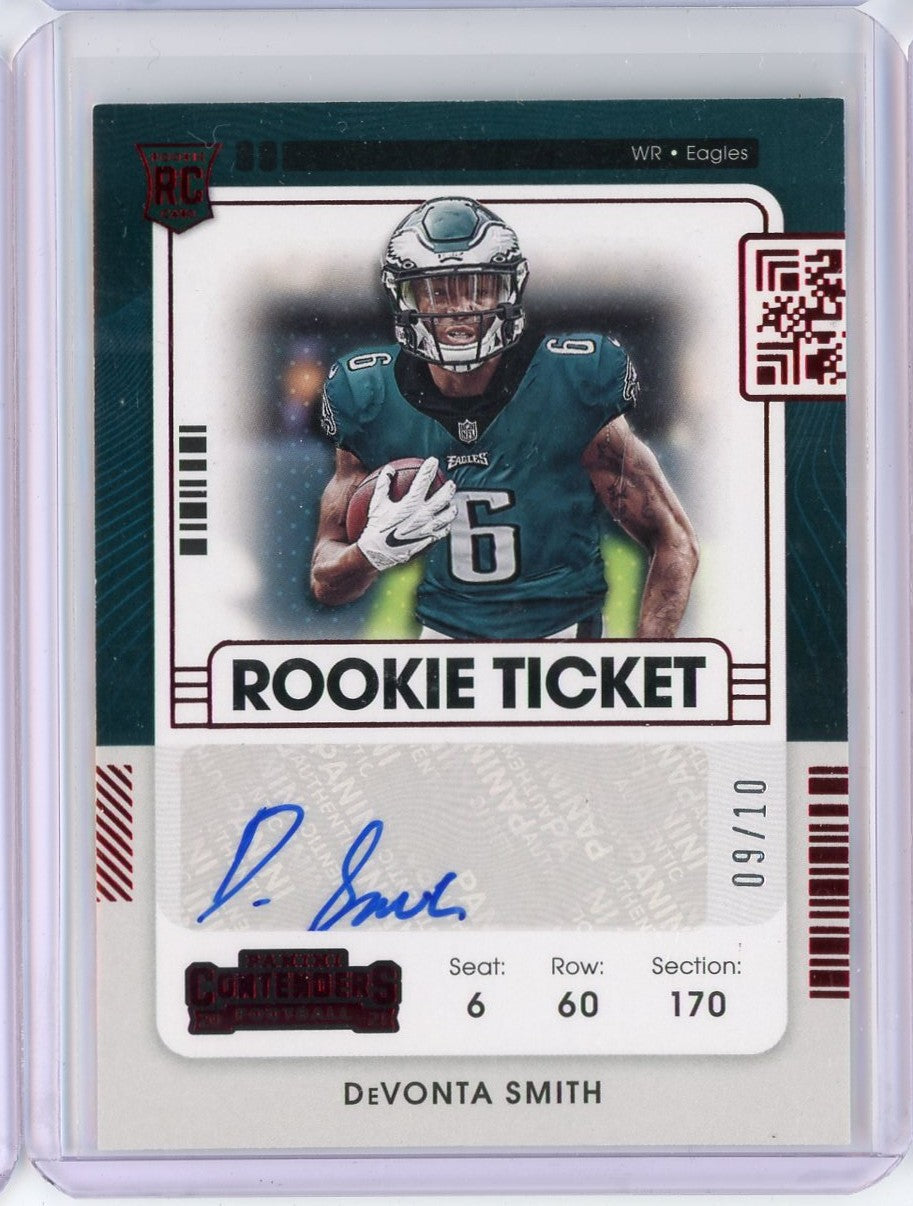 2021-panini-contenders-red-variation-rookie-ticket-devonta-smith-107-10-auto-rookie-rc-football-card