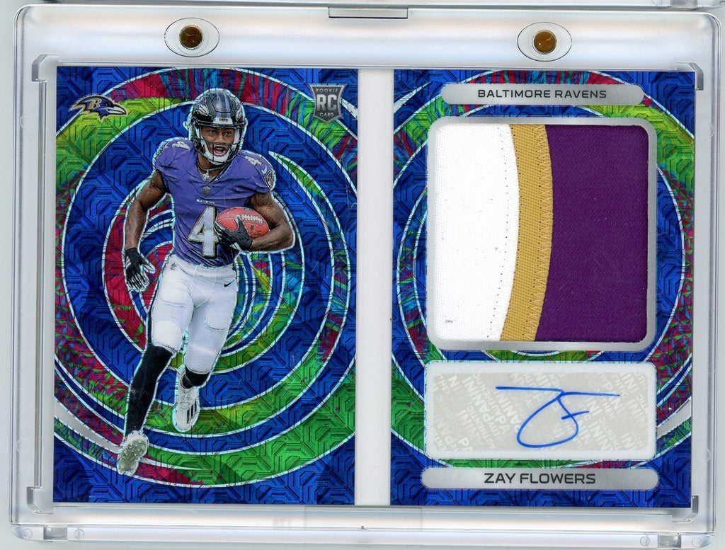 2023-panini-spectra-rookie-optics-zay-flowers-rozfl-15-booklet-auto-rookie-rc-football-card