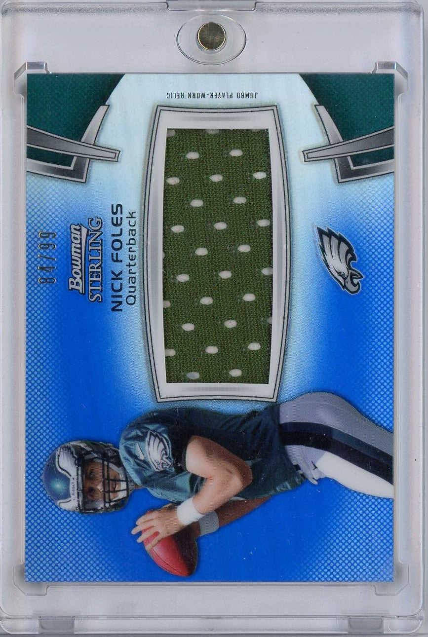2012-bowman-sterling-blue-refractor-nick-foles-bsjrrnf-99-player-worn-relic-patch-rookie-rc-football-card