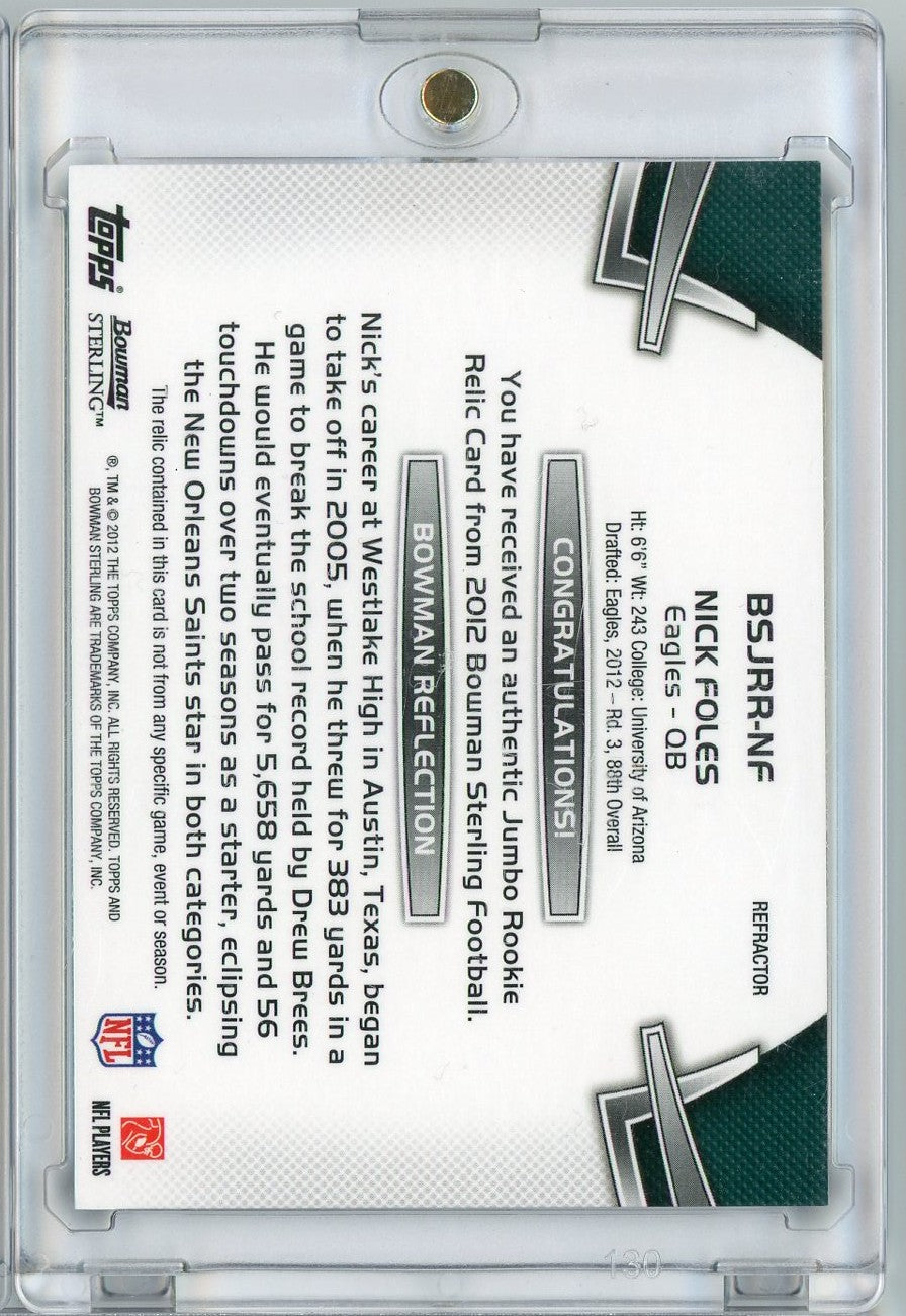 2012-bowman-sterling-blue-refractor-nick-foles-bsjrrnf-99-player-worn-relic-patch-rookie-rc-football-card