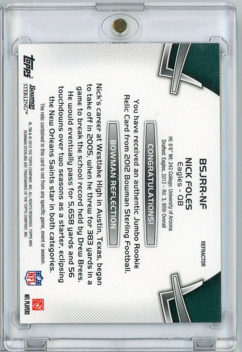 2012-bowman-sterling-blue-refractor-nick-foles-bsjrrnf-99-player-worn-relic-patch-rookie-rc-football-card