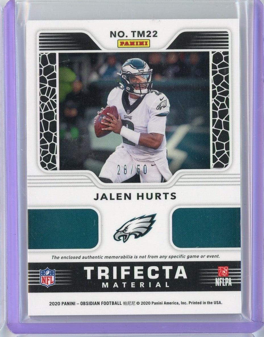 2020-panini-obsidian-trifecta-material-jalen-hurts-tm22-50-rookie-patch-relic-rookie-rc-football-card