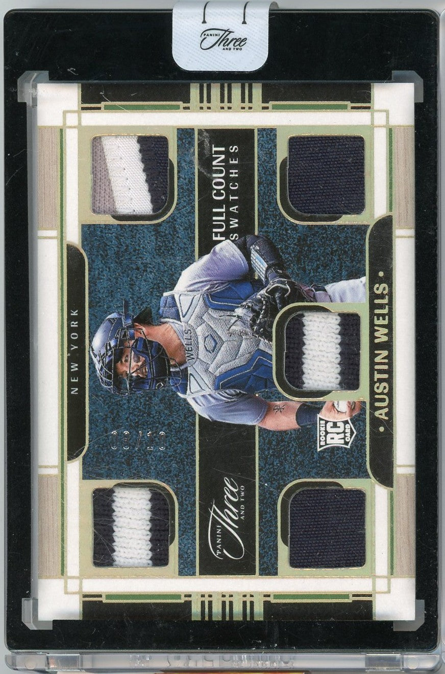 2024-panini-three-and-two-austin-wells-fcs-aw-full-count-swatches-relic-10-rookie-rc-baseball-card