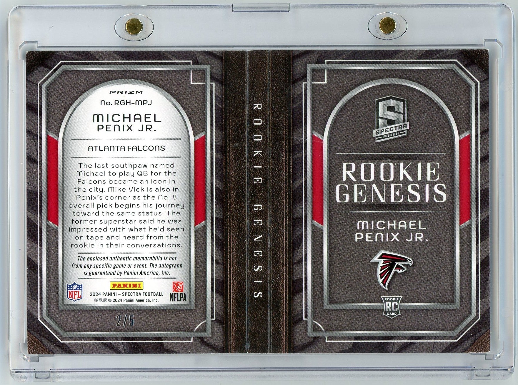 2024-panini-spectra-rookie-genesis-michael-penix-jr-rgh-mpj-rpa-booklet-auto-5-rookie-rc-football-card