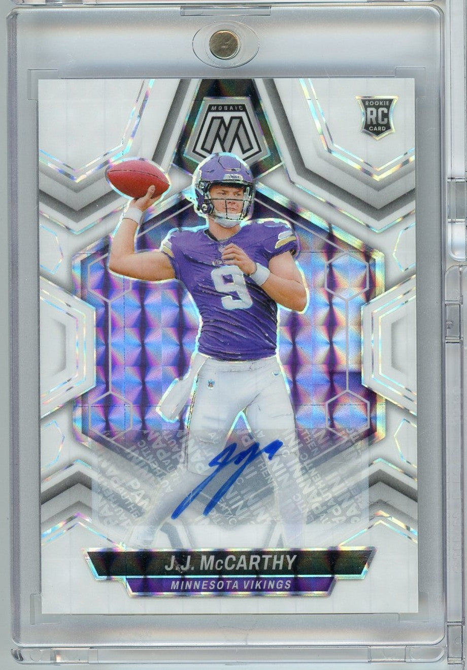 2024-panini-mosaic-white-jj-mccarthy-310-25-auto-rookie-rc-football-card