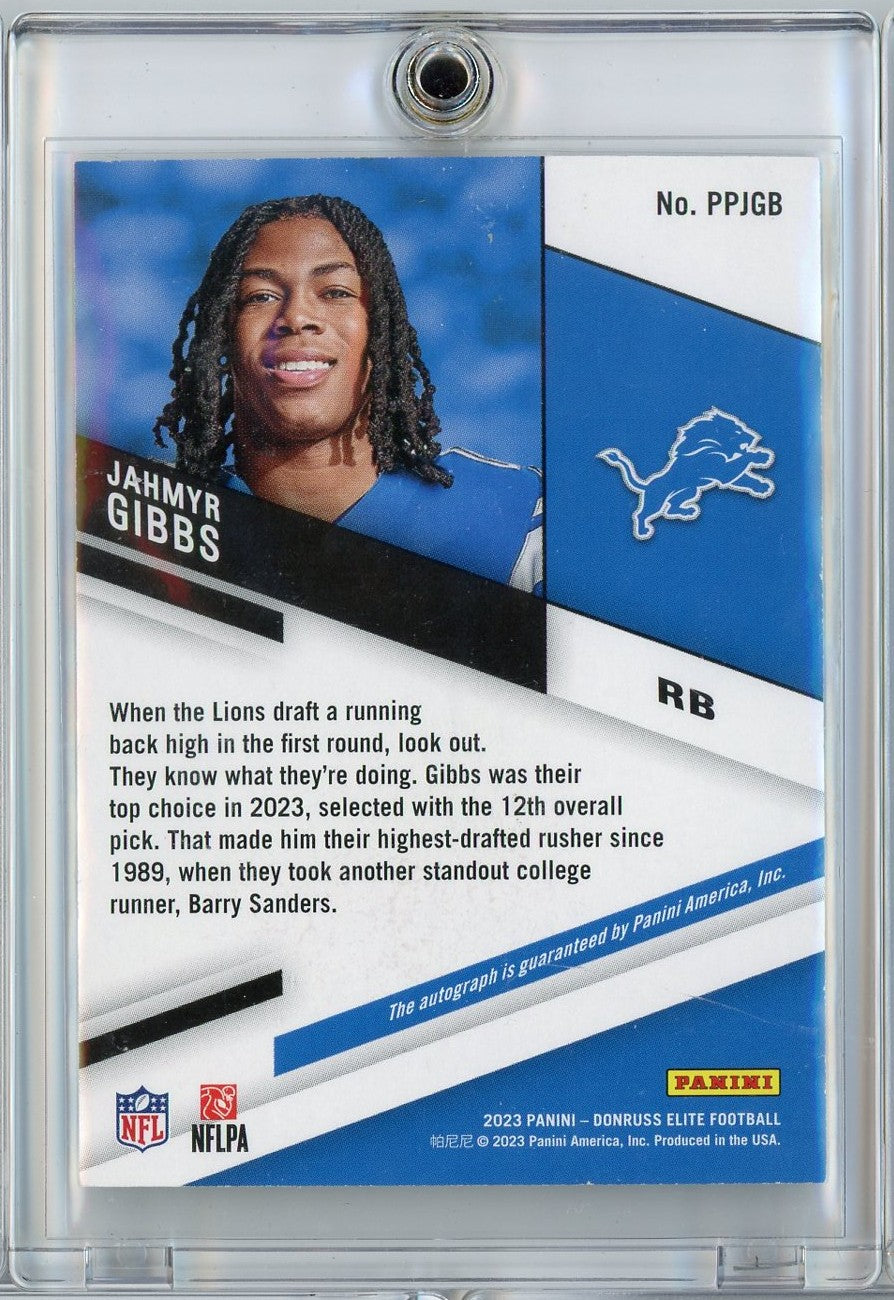 2023-panini-donruss-elite-pen-pals-black-gold-ink-jahmyr-gibbs-ppjgb-autograph-rookie-rc-football-card