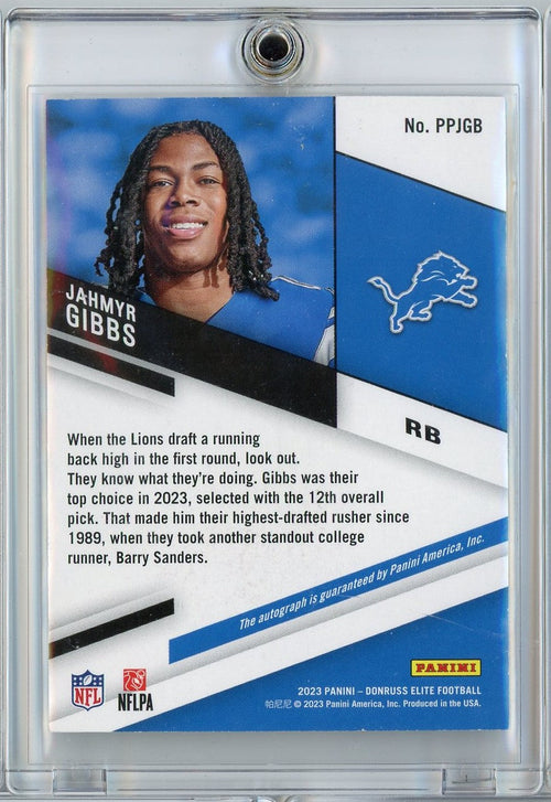 2023-panini-donruss-elite-pen-pals-black-gold-ink-jahmyr-gibbs-ppjgb-autograph-rookie-rc-football-card