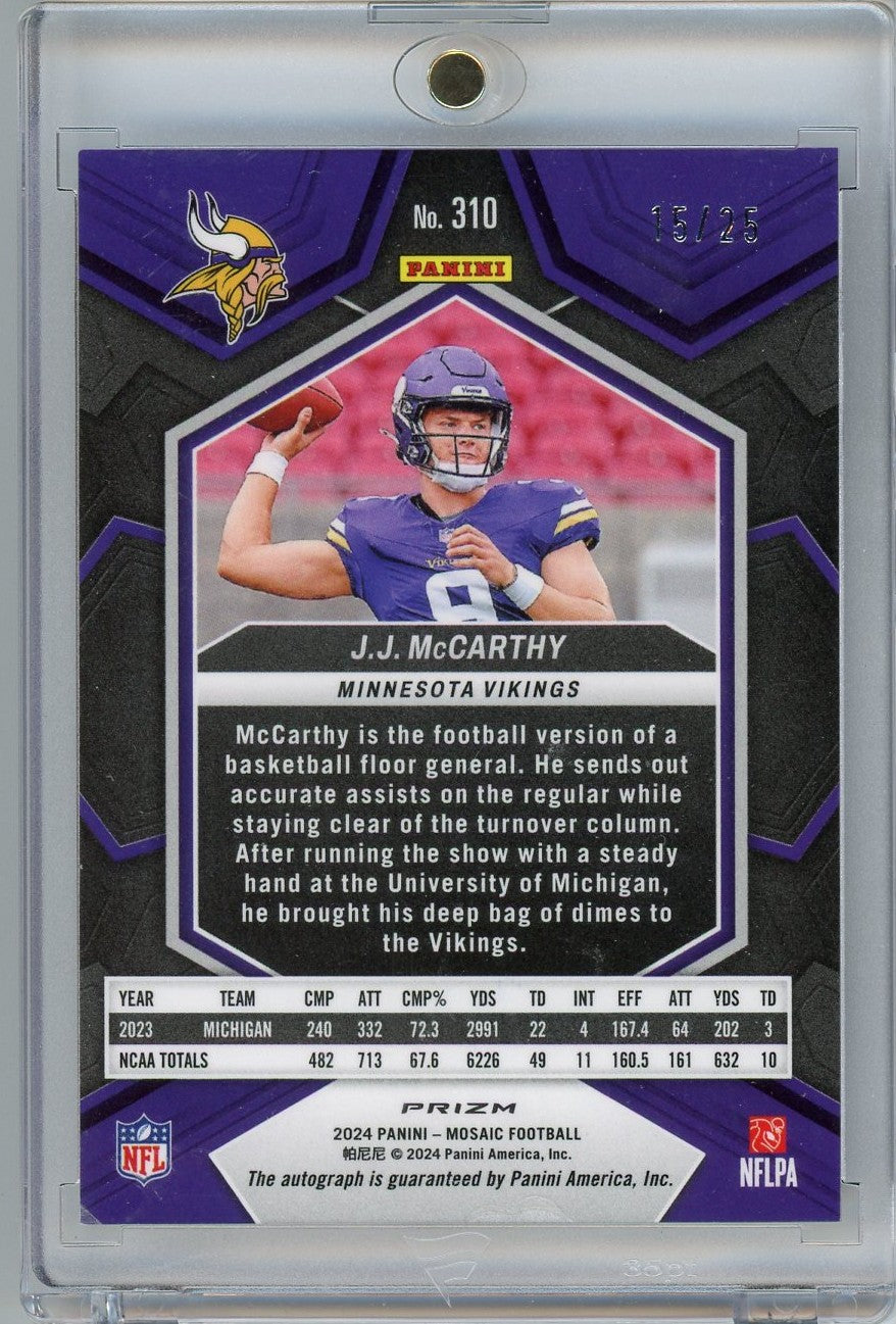 2024-panini-mosaic-white-jj-mccarthy-310-25-auto-rookie-rc-football-card