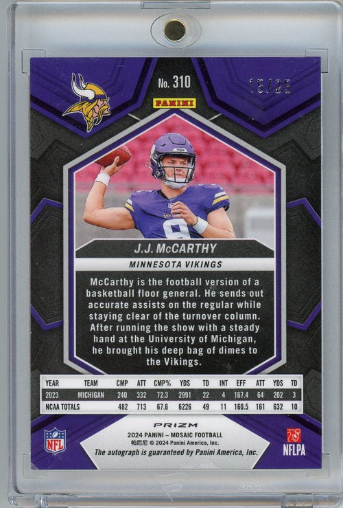 2024-panini-mosaic-white-jj-mccarthy-310-25-auto-rookie-rc-football-card