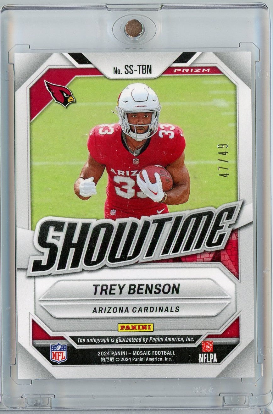 2024-panini-mosaic-showtime-trey-benson-ss-tbn-49-auto-rookie-rc-football-card