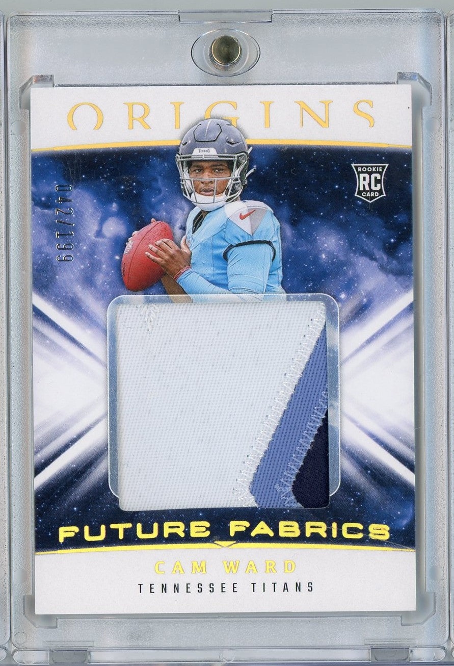 2025-panini-origins-future-fabrics-cam-ward-ff1-199-relic-rookie-rc-football-card