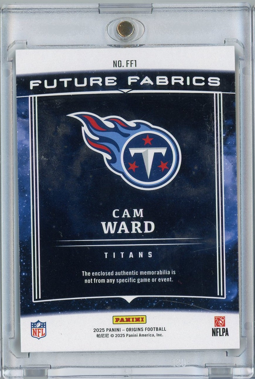 2025-panini-origins-future-fabrics-cam-ward-ff1-199-relic-rookie-rc-football-card