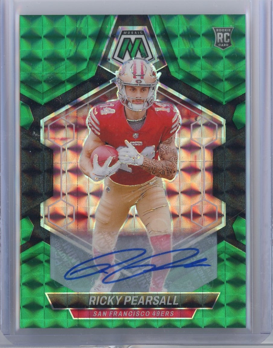2024-panini-mosaic-ricky-pearsall-331-25-25-green-auto-rookie-rc-football-card