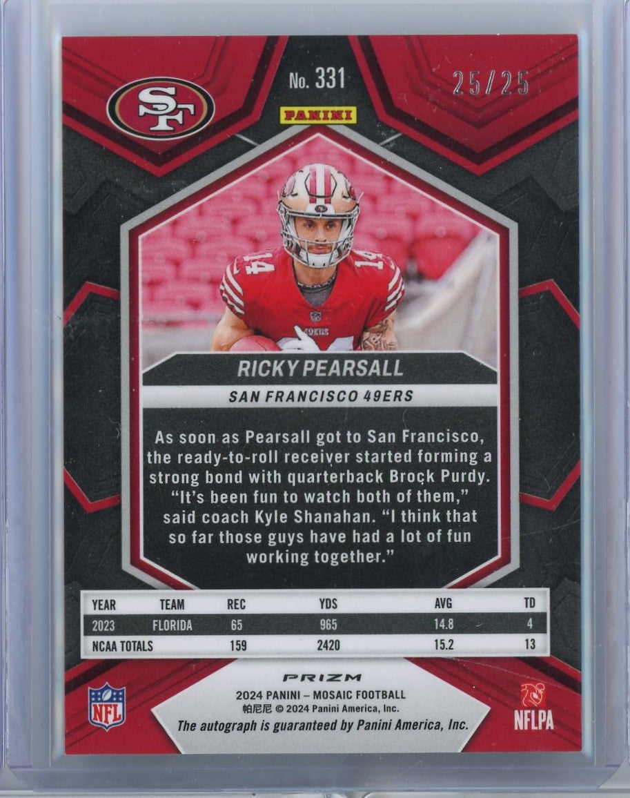 2024-panini-mosaic-ricky-pearsall-331-25-25-green-auto-rookie-rc-football-card