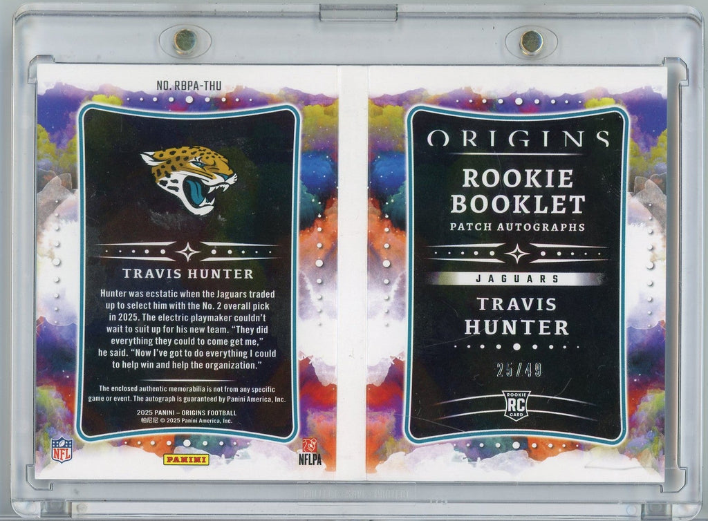 2025-panini-origins-rookie-booklet-patch-autographs-travis-hunter-rbpa-thu-49-rpa-auto-rookie-rc-football-card