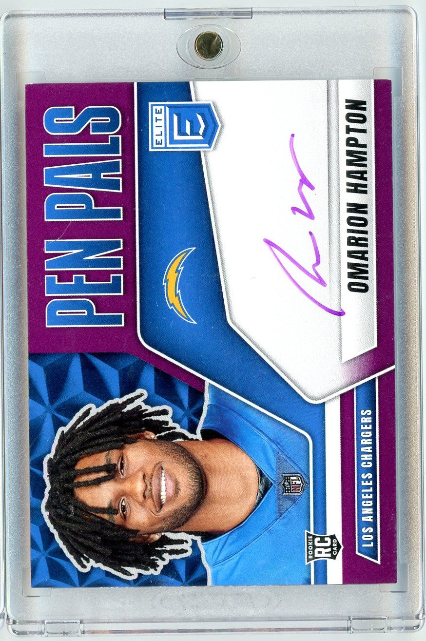 2025-donruss-elite-pen-pals-omarion-hampton-ppoha-purple-auto-rookie-rc-football-card