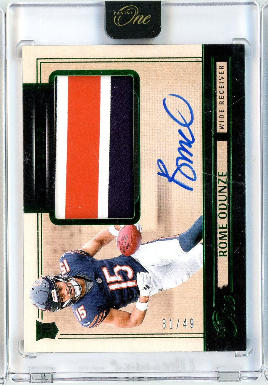 2024-panini-one-rome-odunze-4-49-green-rookie-patch-auto-rookie-rc-football-card